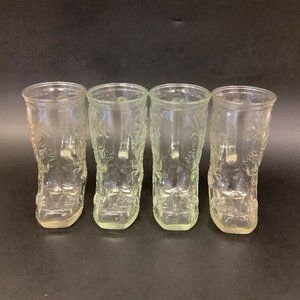 Set Of 4 Cowboy Boot Mugs Drink Glasses Glass Mug Handle